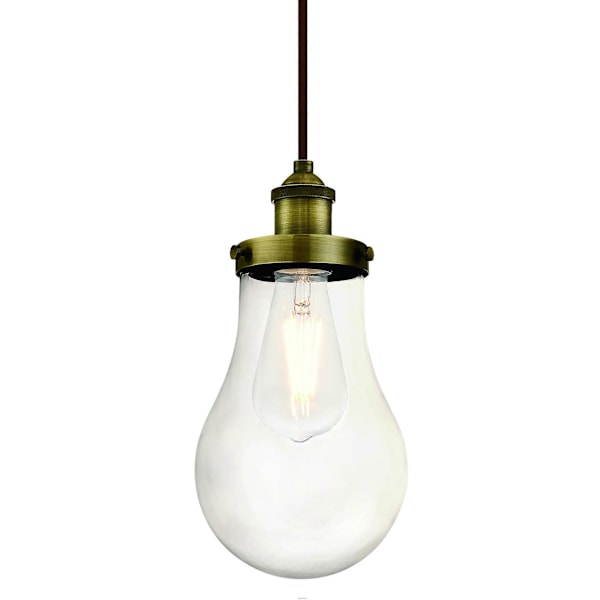 Pendel Dråbeform Antik Messing og Klart Glas