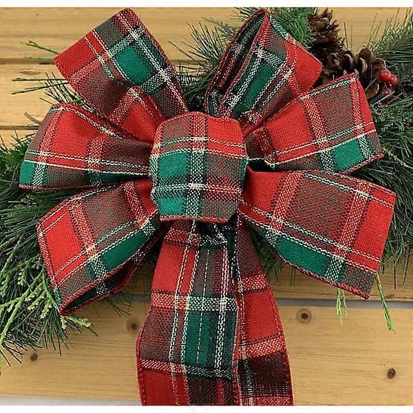 Grön Röd Rutiga Julbåge - 10\" bred, 18\" lång sammankopplad båge, tartan, dörr