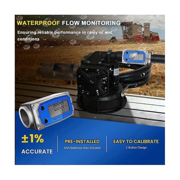 Flowmåler 3/4 Tommer - Vanntett Digital Flowmåler Aluminium Legering Konstruert - Drivstoffmåler Funksjon