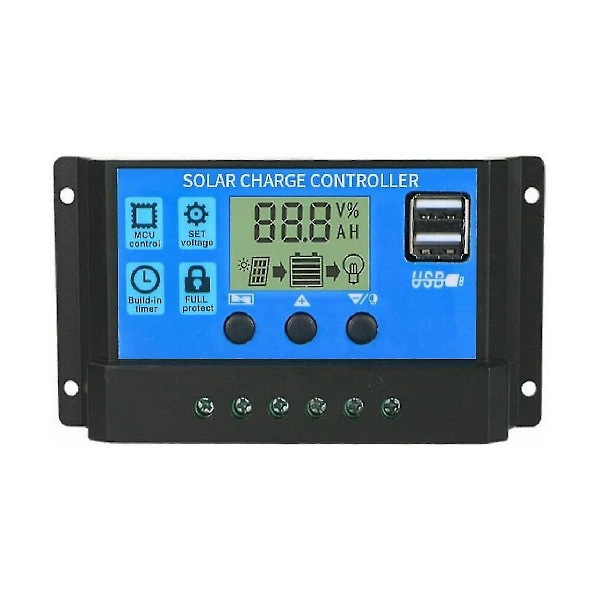 100A Solcelleladningsregulator, Solpanel Batteri Intelligent Regulator Med Dobbelt USB Port, Multifunktionsregulator