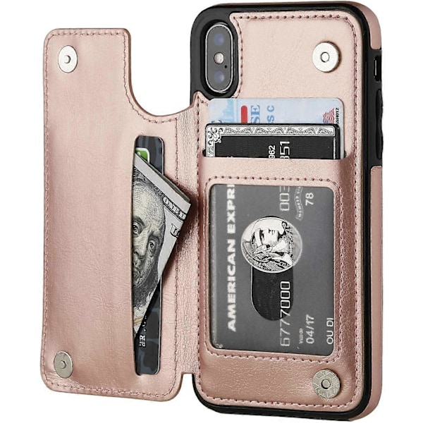 PIAO iPhone Xs iPhone X Plånboksfodral med Kortfack, Premium PU-Läder Stativ Kortfack Fodral, Dubbel Magnetisk Spänne och Hållbart Stötsäkert Omslag (B