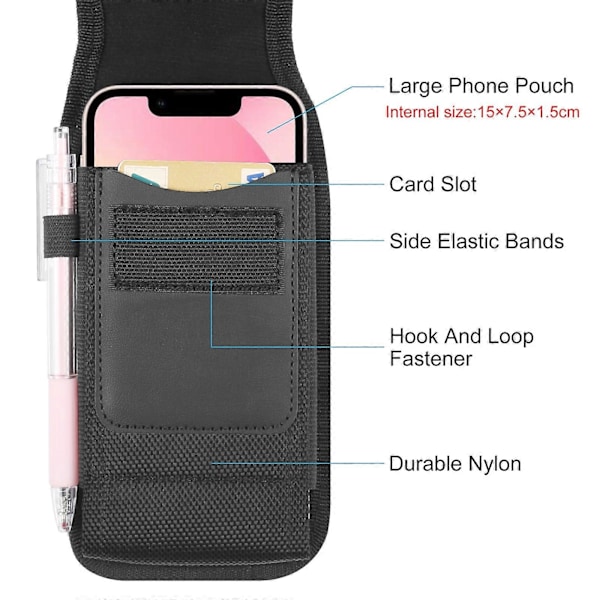 HAWEEL 4.7-6.1 tommer Nylon Klud Telefon Bælteklips Bæretaske med Kort Slot (Sort)