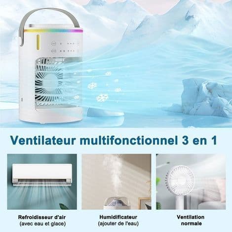 (Hvid) Mini bærbar lydløs aircondition, ventilator og luftkøler, 600ml USB mobil aircondition