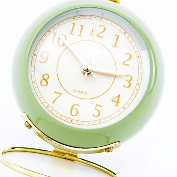 Small Round Clock Circular Base Silent Corrosion Resistant Quartz Alarm Clock with Night Light for Bedroom School Olive Green