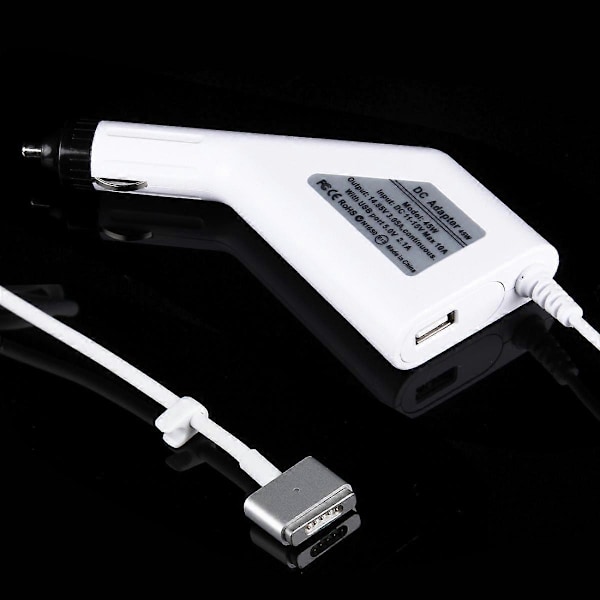 45W 14.85V 3.0 5-polet T-formet MagSafe 2 Biloplader med 1 USB-port til Apple Macbook A1466 / A1436 / A1465 / A1435 / MD224 / MD231 / MD761 / MD711, Le