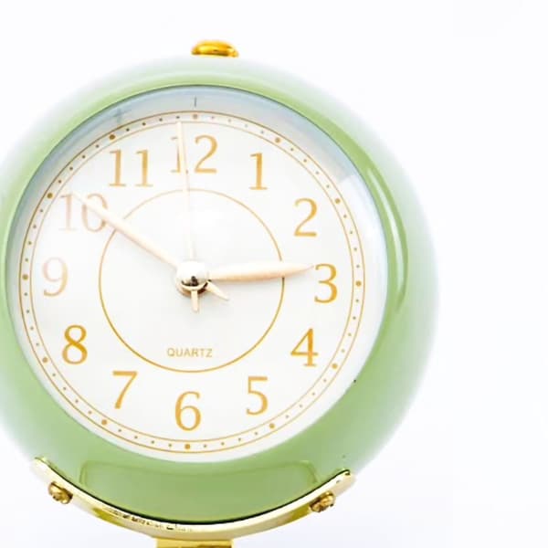 Small Round Clock Circular Base Silent Corrosion Resistant Quartz Alarm Clock with Night Light for Bedroom School Olive Green