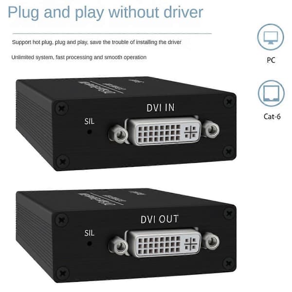 DVI Extender RJ45 Cat6 Kabel Extender til 60m Sender Mottaker DVI Ethernet Adapter HD 1920X