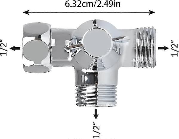 Massiv mässing 3-vägsventil, 3-vägs omledningsventil, 3-vägs duschomledningsventil, G1/2\" T-adapter