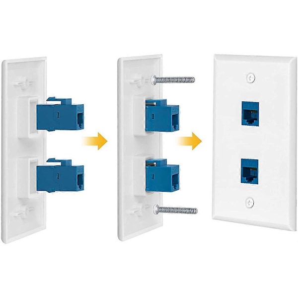 2-pakning 1 Port Ethernet Veggplate, RJ45 Cat6 Hunn til Hunn Jack Inline Kobling Frontplater, 1-Po