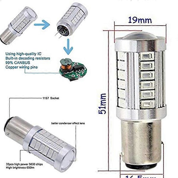 4 st Röda 1157 P21/5w Bay15d Super Starka 33 Smd 5630 5730 Led Auto Bromsljus Dimljus 21/5w Bil