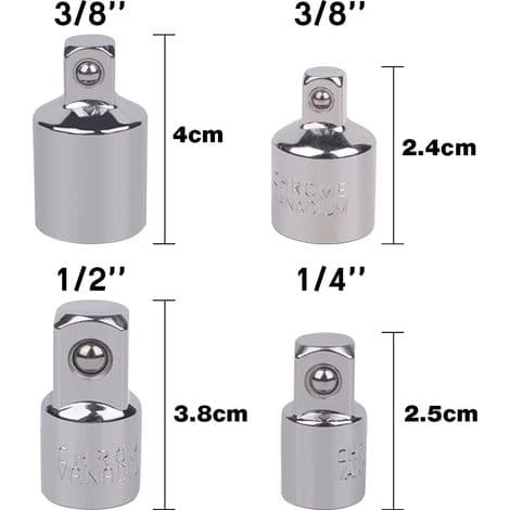 4 stk skralleadapter hylseadapter 1/2 til 3/8-3/8 til 1/2-1/4 til 3/8-3/8 til 1/4 hylsereduksjon for hylser og bits