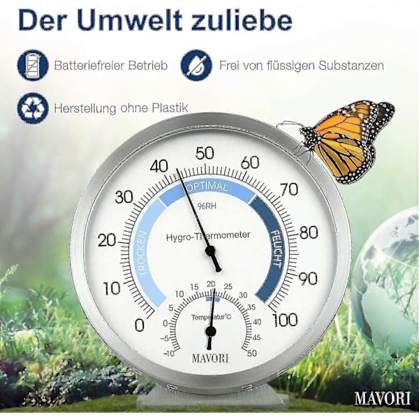 Analogt Hygrometer Termometer for Innendørs Bruk - Høykvalitets Fuktighetsmåler og Romtermometer i Rustfritt Stål for Pålitelig og Komfortabelt Inneklima