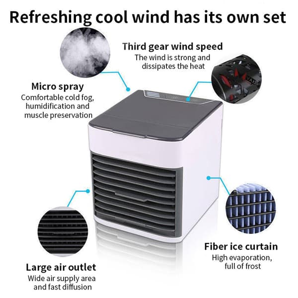 Mini USB klimaanlægsventilator, bærbar luftkøler, luftfugter og renser til bil, kontor, hjem