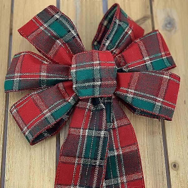 Grön Röd Rutiga Julbåge - 10\" bred, 18\" lång sammankopplad båge, tartan, dörr