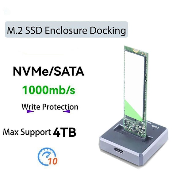 10Gbps M2 SATA NVMe till USB 3.1 Dockningsstation SSD Adapter SATA NVMe Dubbel Protokoll för 2230 2242 2280 22110 M2 SSD-kapsling Bas