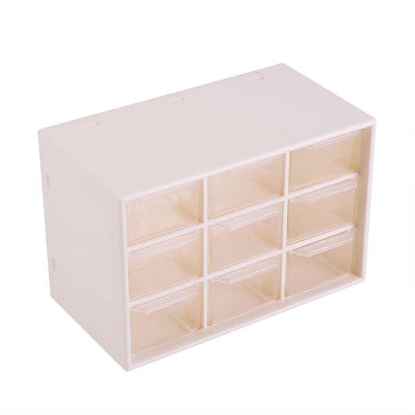 Portable Plastic 9-Compartment Mini Cabinet Drawer Jewelry Cosmetic Storage Box White