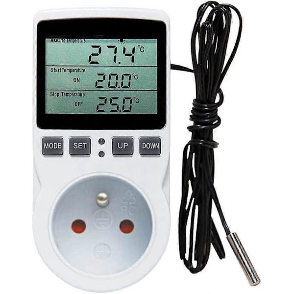 Opvarmnings Termostat Stikkontakt, Timer Stikkontakt med Sensor, Digital Timer Stikkontakt med LCD Display til Akvarium, Drivhus Inkubator Opvarmning/Køling (230V, 1