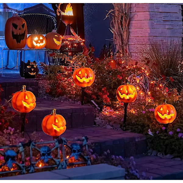 2-pak Halloween-gresskar stilysolerlys, oransje hageinnsatser strenglys Halloween utendørs dekorasjoner