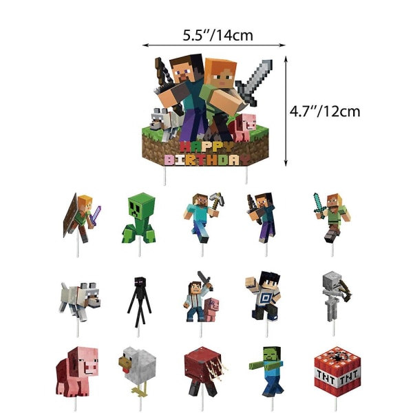 Minecraft-speltema barnkalasfestartiklar Dekorationer Ballonger Banner Cake Toppers Set