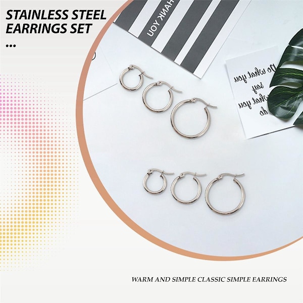 MunkiMix 15mm 20mm 25mm Rostfritt Stål Ring Hoop Huggie Örhängen Silver Guld Roséguld Set ( 3 Par ) Kvinna (Silver Guld )