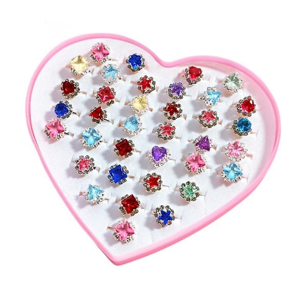 36pcs Little Girl Adjustable Rings In Box  Kids Jewelry Rings Favors Girls Toys