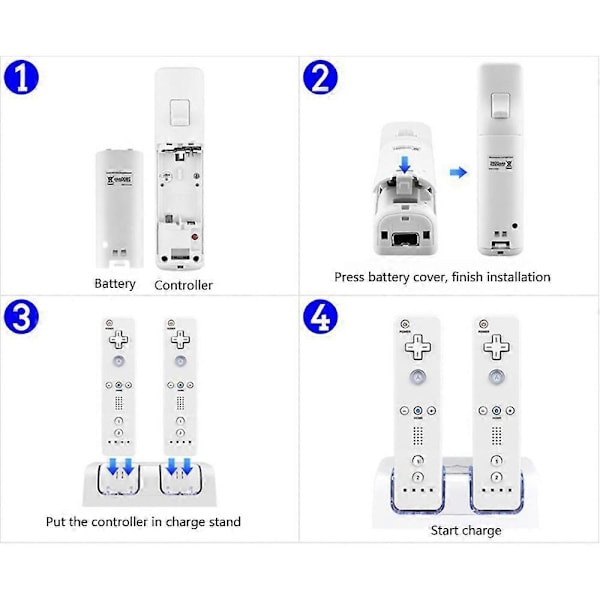 2 stk. 2800mAh Genopladelige Batterier og Wii Batteri Opladningsstation til Wii Remote Switch Tilbehør