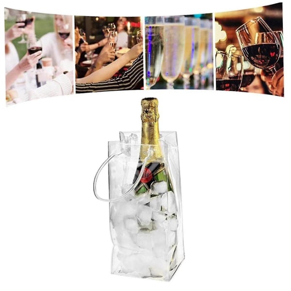 Paket med 10 vinkylväska ispåse Transparent PVC bärbar vinflaska kylväska Champagneispåse med handtag