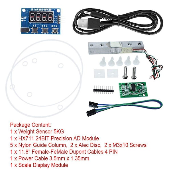 HX711 Vekt Sensorsmodulsett Digital Lastcelle Vekt Sensor A/D Modul 5KG Vektskala for , Vektskala Dis