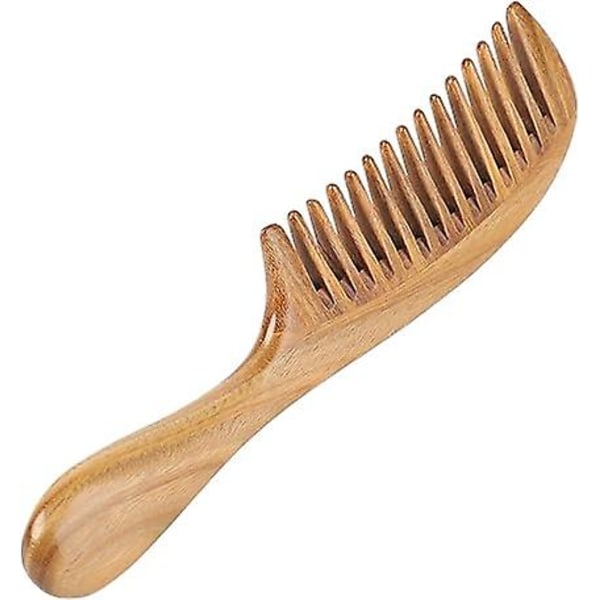 Käsintehty 100% luonnollinen vihreä santelipuu hiuskampa antistaattinen santelipuun tuoksuinen puinen solmujen avaava kampa (leveät hampaat)