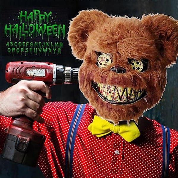 Halloween Bjørn Kanin Maske, Blodig Bjørn Kanin Maske Cosplay, Pelsmaske Med Ører, Skumle Masker