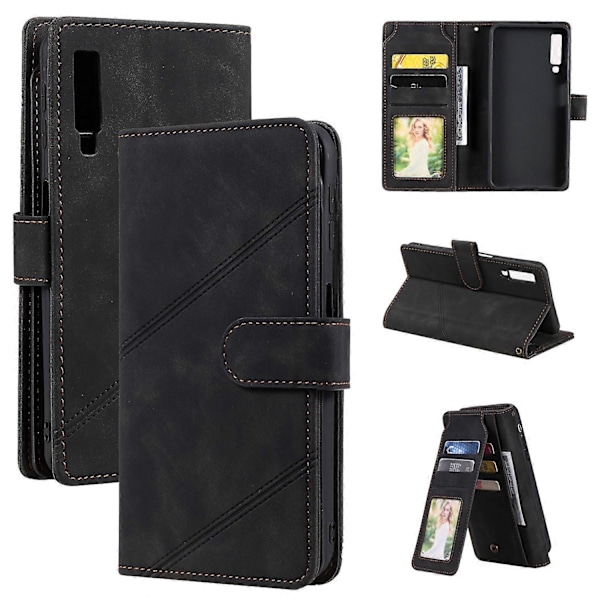 Til Samsung Galaxy A7 2018 Hudfølelse Business Horisontal Flip PU Læder Etui med Holder & Multi-Kort Slots & Pung & Lanyard & Fotoramme