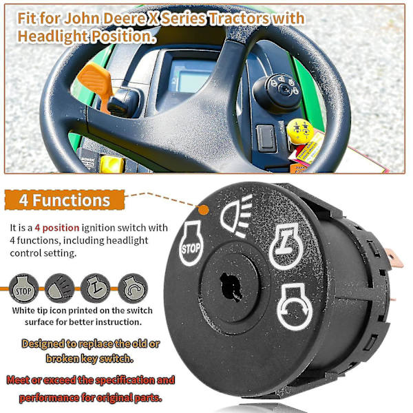 2024 Startnyckel med 2 nycklar passar till John Deere X100-serie traktor X300 X304 X310 X320 X324 X330 X340 X350 X354 X360 X370 X380 X384 X390 X5