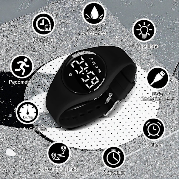 Barnklocka, Digital Sport Fitness Tracker för Tonårspojkar, Med Alarm/kronograf/vattentät för Pojke Flicka Present 5-18 År Gammalack) PK