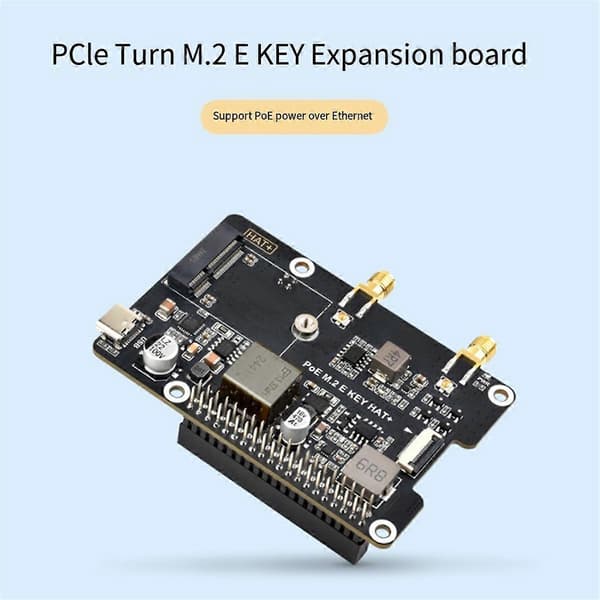PCIe til M.2E KEY Adapter med PoE Funktion til Raspberry Pi 5, Kompatibel med NGFF (M.2E Key) Trådløs
