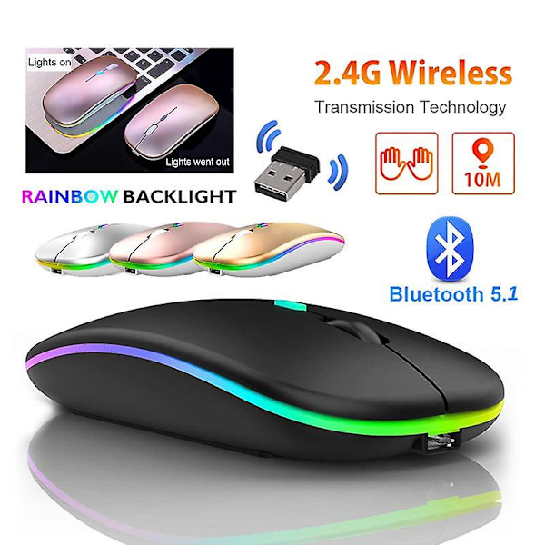 2,4 GHz Bluetooth 5.1 Trådløs Mus Med USB-Mottaker Oppladbar RGB Gaming Stille Mus Ergonomisk Optisk Mus For Hjemmekontor Bærbar Datamaskin