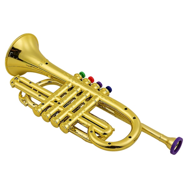 Trumpet Børns Musikalske Blæseinstrumenter ABS Metallisk Guld Trompet med 4 Farvede Tangenter