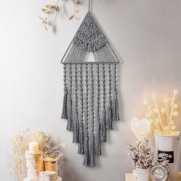 Makrame-seinävaate Unelmien Saalistaja Kolmio Nauha Geometrinen Taide Boho Tausta Bohemian Koti Sisustus Seinätaide Kaunis Asunnon Yliopiston Huoneen Oven D