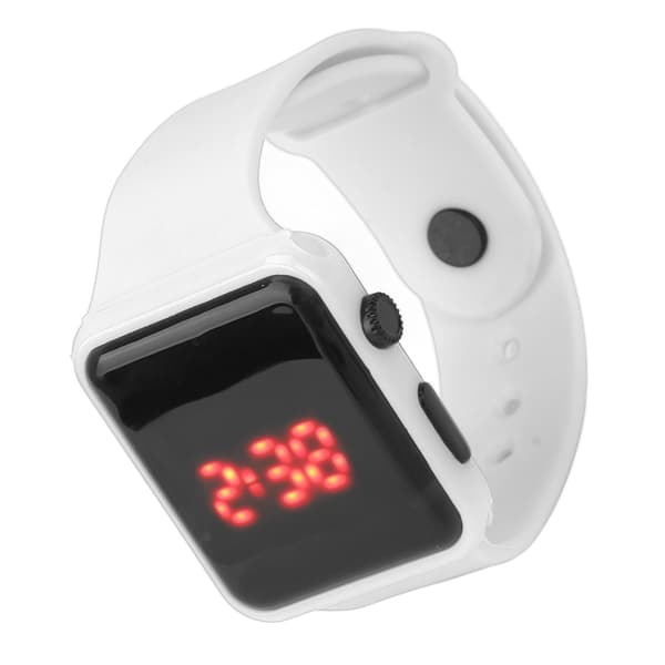 Sports Watch LED Screen Square Shape Backlight Digital Kids Watch for Leisure Activities White