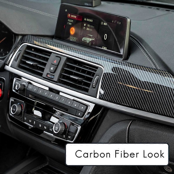 För 3 4-serien F30 F31 F32 F34 2013-2019 Kolfiber Central Instrumentbräda Strip Trim + Vänster Utloppsskydd