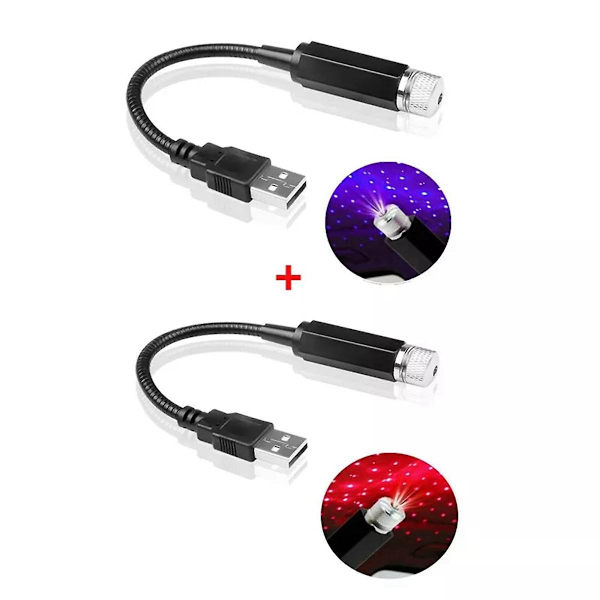 2 st romantiska LED stjärnhimmel nattlampor 5V USB-drivna galaxstjärnprojektorlampor för bilrumstak