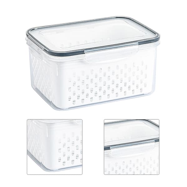Transparent Drainage Basket Storage Box for Fruits Vegetables Kitchen Organizer Container 1750ML