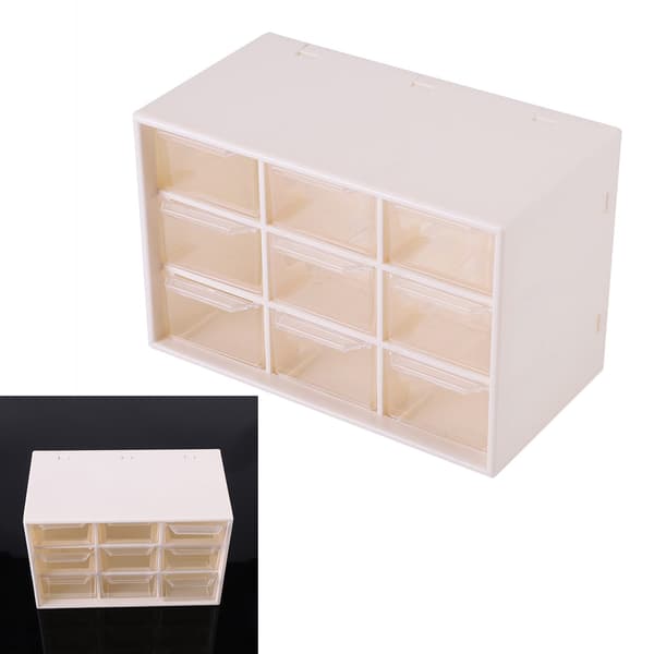 Portable Plastic 9-Compartment Mini Cabinet Drawer Jewelry Cosmetic Storage Box White