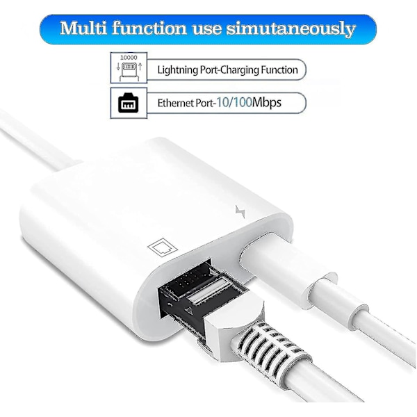 Ny, velegnet Lightning til Ethernet Adapter, Kompatibel 2 i 1 Ethernet Lan Netværksadapter med Opladningsport