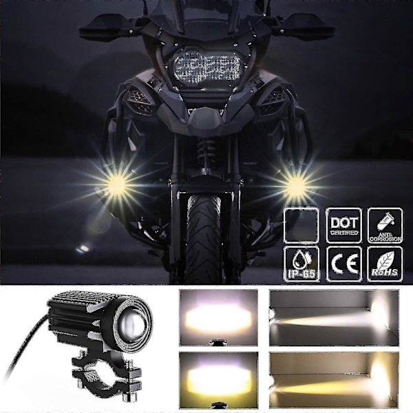 2 stk Motorsykkel LED Kjørelys 12000lm Tri-farge Mini Frontlys Tåkelys 60w 6000k
