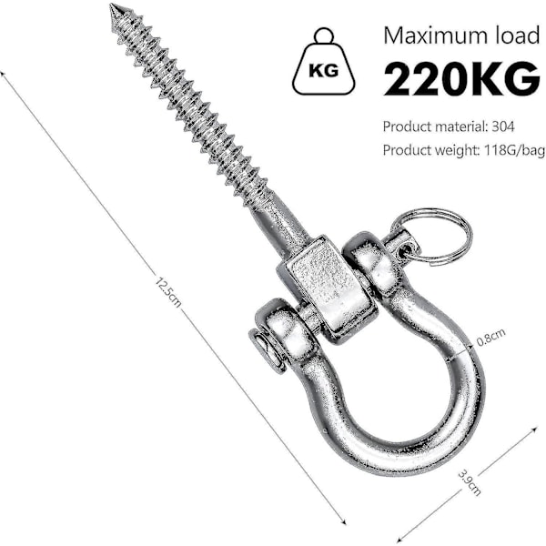 220 kg:n kuormituskapasiteetti, raskaskäyttöinen kattokoukku, ruostumaton teräs riippumato-koukku