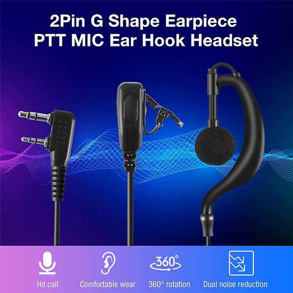 2-stifts G-formad öronpropp PTT MIC öronkrok headset för Kenwood Puxing Wouxun BaoFeng radio