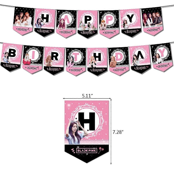 Blackpink Festartikler til Fans Fødselsdagsfest Dekorationer - 1 Blackpink Festbanner, 18 Blackpink Festballoner, 17 Blackpink Kagepynt, 2 Bånd