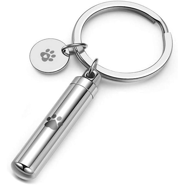 Cylinder Pet Ashes Keyring - Pawprint Tube Urn Memorial Keychain