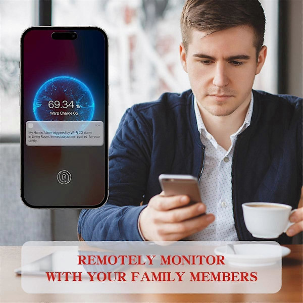 WiFi Smart Kolmonoxidlarm, WiFi CO Gasdetektor med Tuya App-kontroll, 10 års batteritid, E