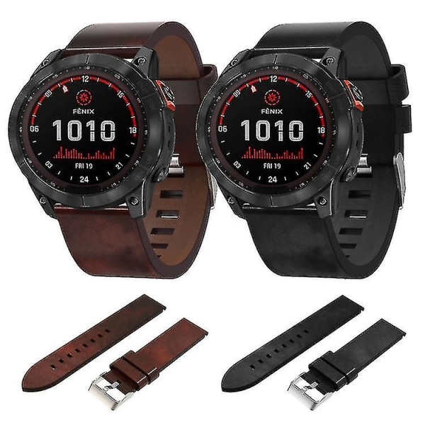 För Garmin Fenix 7x Solar 26mm Läder Stål Spänne Klockarmband Yj52-2(Brun)